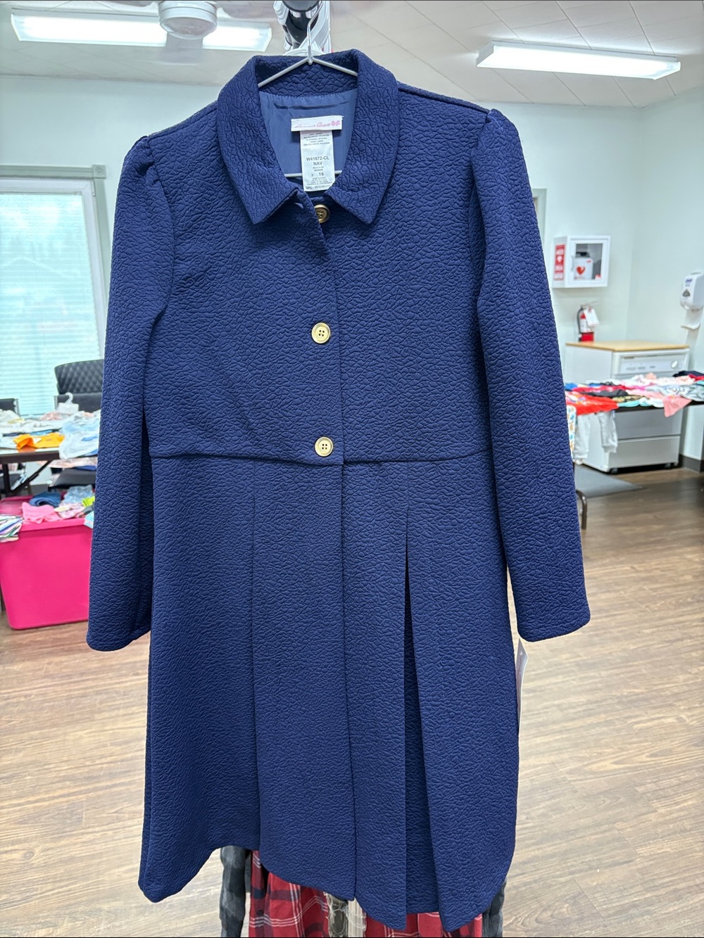 Bonnie Jean Navy Textured Long Sleeve Coat with Gold Buttons